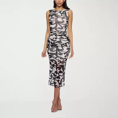 Premier Amour Womens Sleeveless Damask Midi Sheath Dress