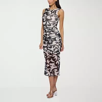 Premier Amour Womens Sleeveless Damask Midi Sheath Dress