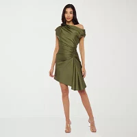 Premier Amour One Shoulder Womens Short Sleeve Fit + Flare Dress