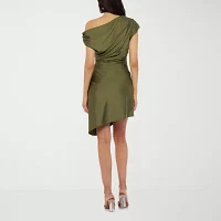 Premier Amour One Shoulder Womens Short Sleeve Fit + Flare Dress