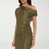 Premier Amour One Shoulder Womens Short Sleeve Fit + Flare Dress