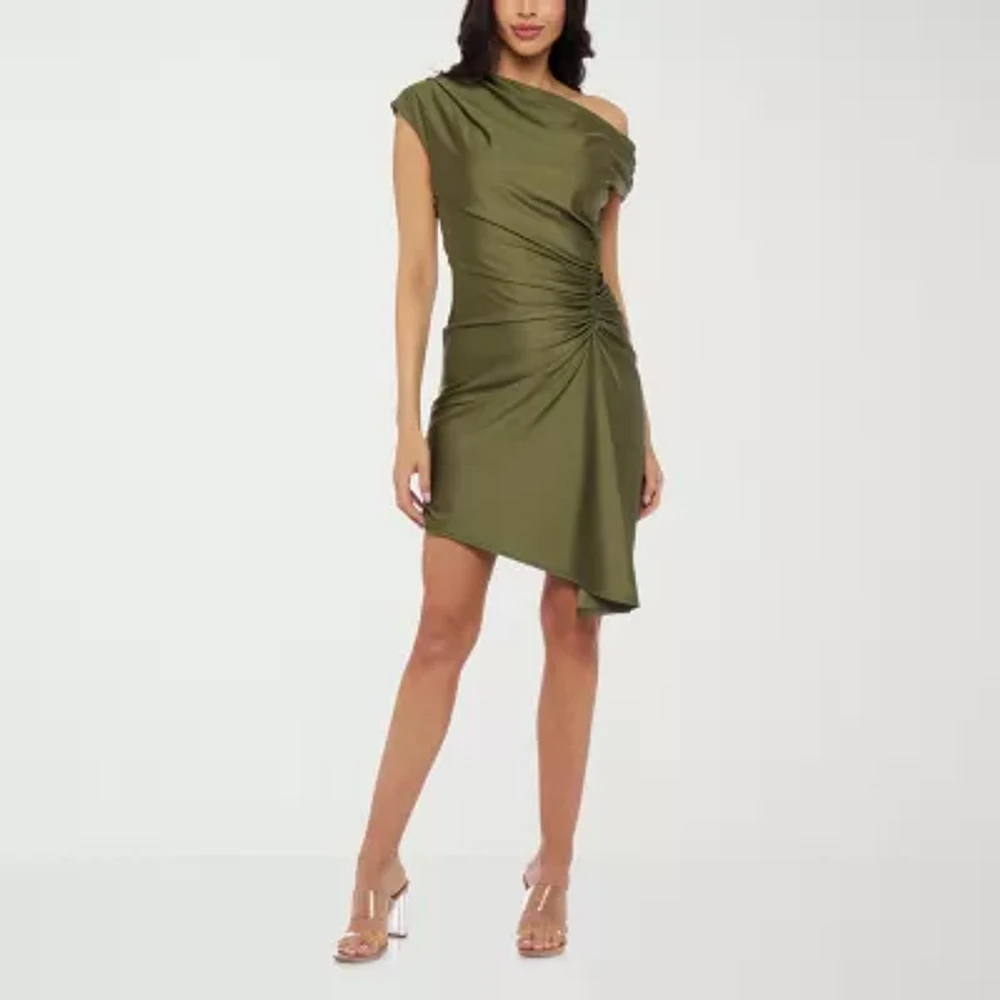 Premier Amour One Shoulder Womens Short Sleeve Fit + Flare Dress