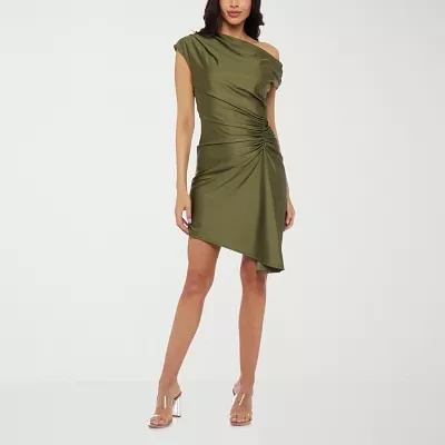 Premier Amour One Shoulder Womens Short Sleeve Fit + Flare Dress