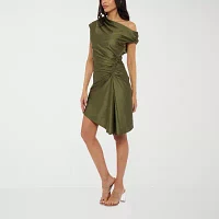 Premier Amour One Shoulder Womens Short Sleeve Fit + Flare Dress