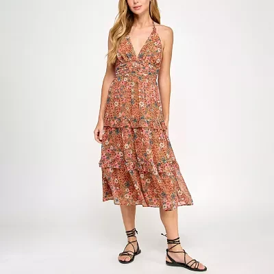 City Triangle Womens Animal Midi Fit + Flare Dress Juniors