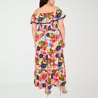 Sam And Jess Womens Off The Shoulder Short Sleeve Floral Maxi Dress Plus
