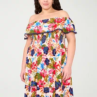 Sam And Jess Womens Off The Shoulder Short Sleeve Floral Maxi Dress Plus