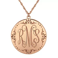 Personalized Sterling Silver Vine Monogram Initials Coin Pendant Necklace