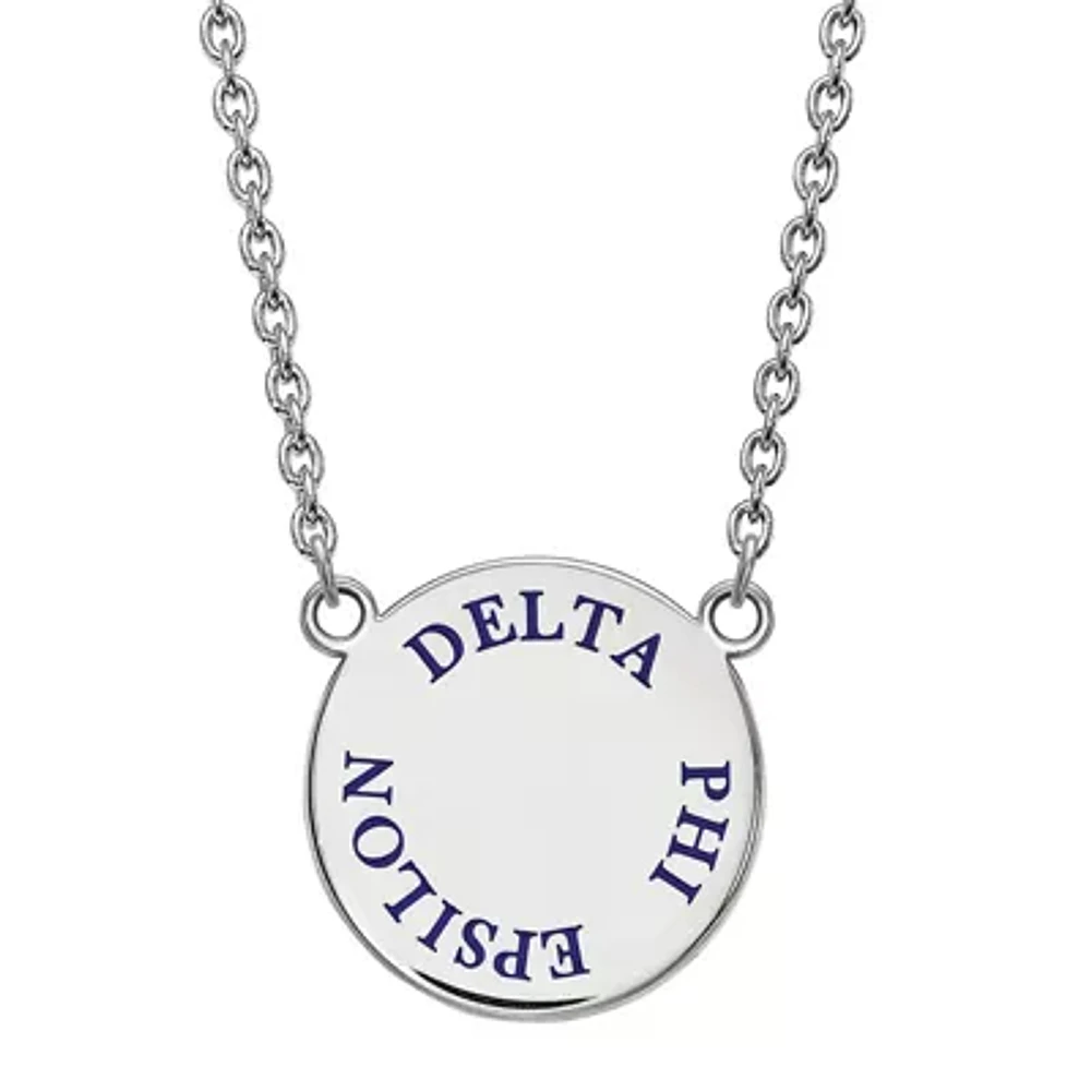 Delta Phi Epsilon Enamel Sterling Silver Disc Pendant Necklace