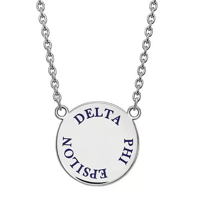 Delta Phi Epsilon Enamel Sterling Silver Disc Pendant Necklace