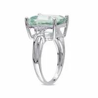 Womens Diamond Accent Genuine Green Quartz Sterling Silver Cocktail Ring