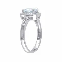 Womens Diamond Accent Genuine Blue Aquamarine Sterling Silver Cocktail Ring