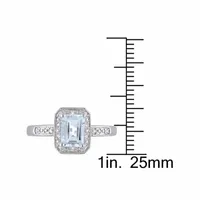 Womens Diamond Accent Genuine Blue Aquamarine Sterling Silver Cocktail Ring