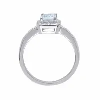 Womens Diamond Accent Genuine Blue Aquamarine Sterling Silver Cocktail Ring