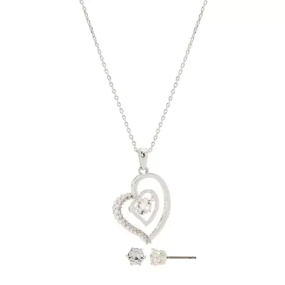 Sparkle Allure 2-pc. Cubic Zirconia Pure Silver Over Brass Heart Jewelry Set