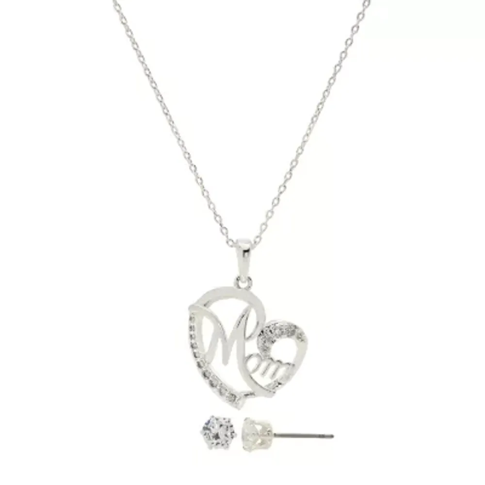 Sparkle Allure Mom 2-pc. Cubic Zirconia Pure Silver Over Brass Heart Jewelry Set