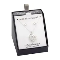 Sparkle Allure Mom 2-pc. Cubic Zirconia Pure Silver Over Brass Heart Jewelry Set