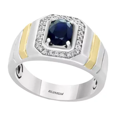 LIMITED QUANTITIES! Effy Final Call Mens Genuine Blue Sapphire & 1/5 CT. T.W.  Genuine Diamond Sterling Silver Cocktail Ring