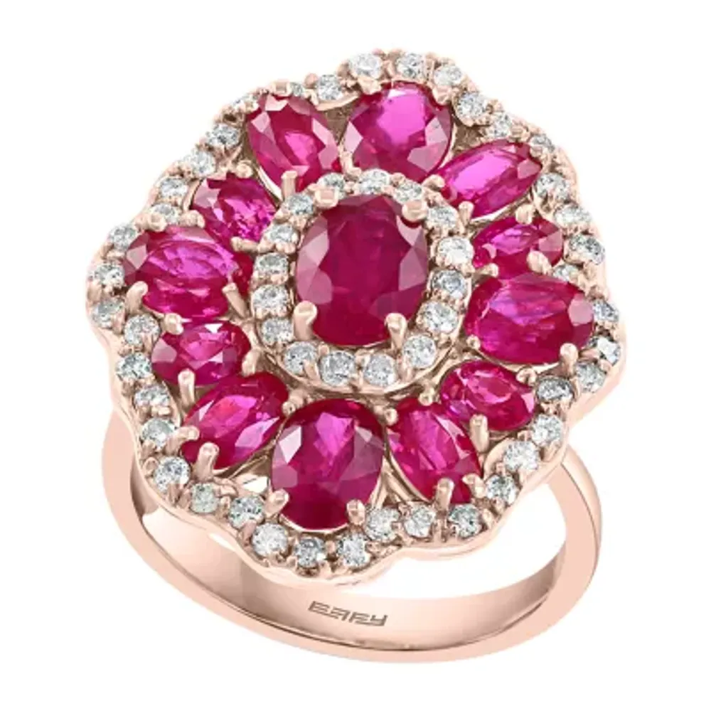 LIMITED QUANTITIES!  Effy Final Call Womens Lead Glass-Filled Red Ruby 14K Rose Gold Cocktail Ring