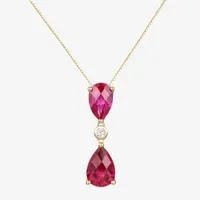 Womens Lab Created Red Ruby 14K Gold Over Silver Pendant Necklace