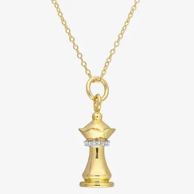 Chess Piece Womens Diamond Accent Natural White Diamond 18K Gold Over Silver Pendant Necklace