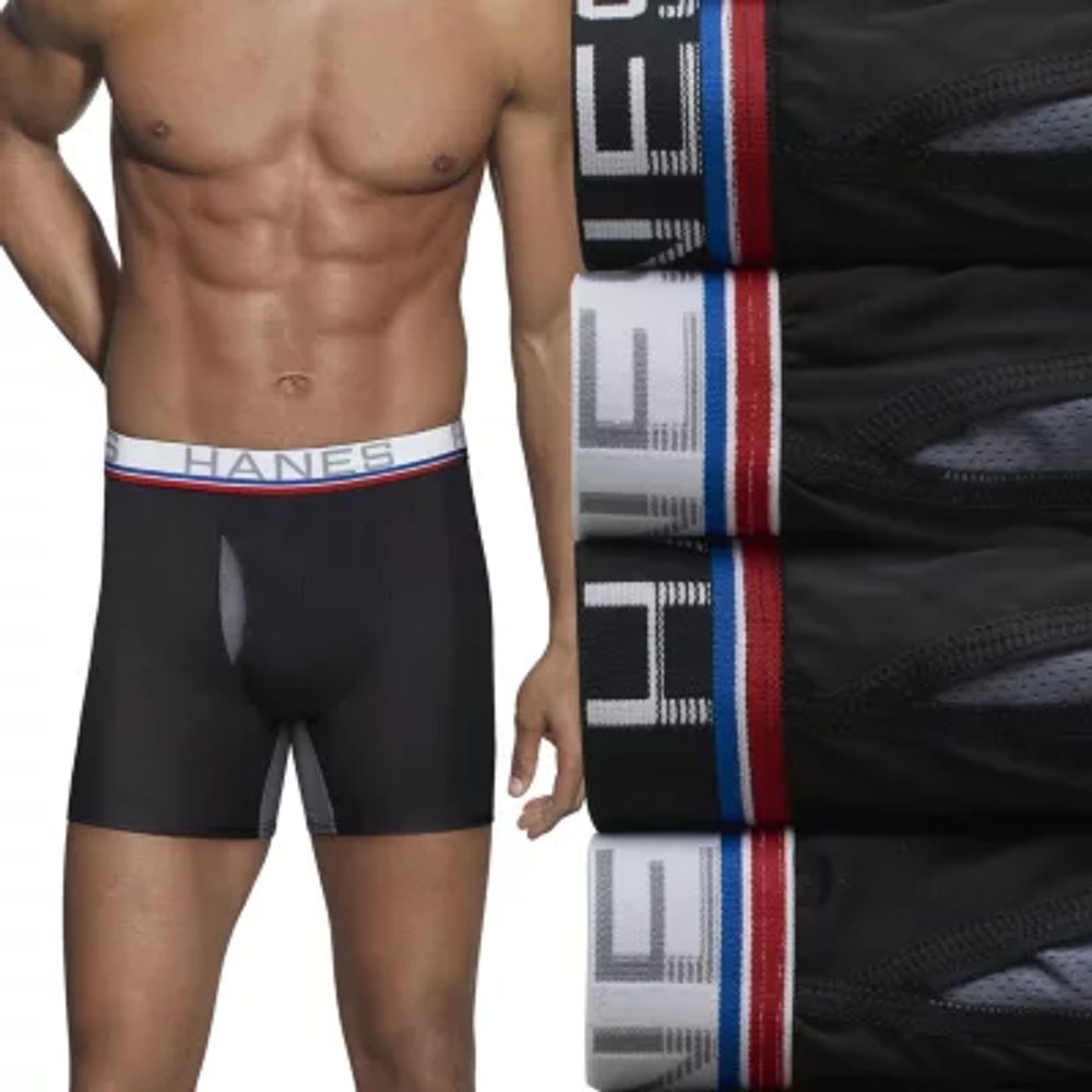Hanes Sport Total Support Pouch Men's Boxer Brief Underwear, X-Temp,  Red/Black, 4-Pack