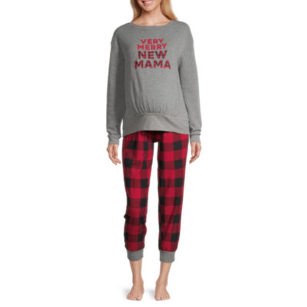 North Pole Trading Co. Elf Womens Maternity Crew Neck Long Sleeve 2-pc.  Pant Pajama Set, Color: Red - JCPenney