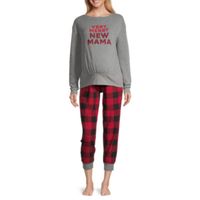 North Pole Trading Co. Very Merry Womens Maternity Round Neck Long Sleeve 2-pc. Matching Family Pant Pajama Set