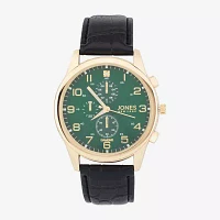 Jones N.Y. Mens Chronograph Black Leather Strap Watch 50594g-42-X02