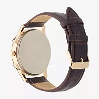 Jones N.Y. Mens Chronograph Brown Leather Strap Watch 50594g-42-J16