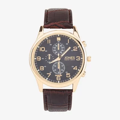 Jones N.Y. Mens Chronograph Brown Leather Strap Watch 50594g-42-J16