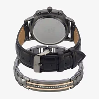 Jones N.Y. Mens Chronograph Black Leather Strap Watch 9927b-42-C02