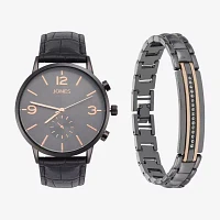Jones N.Y. Mens Chronograph Black Leather Strap Watch 9927b-42-C02