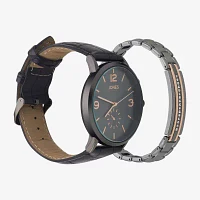 Jones N.Y. Mens Chronograph Black Leather Strap Watch 9927b-42-C02