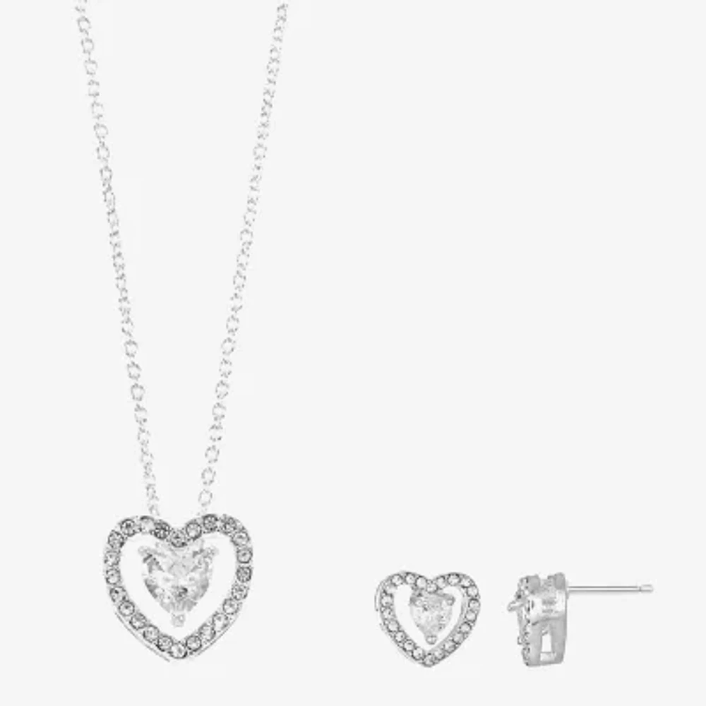 Sparkle Allure Womens Cubic Zirconia Pure Silver Over Brass Heart 2-pc. Jewelry Set