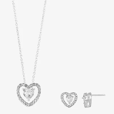 Sparkle Allure Womens Cubic Zirconia Pure Silver Over Brass Heart 2-pc. Jewelry Set