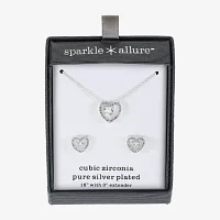 Sparkle Allure Womens Cubic Zirconia Pure Silver Over Brass Heart 2-pc. Jewelry Set