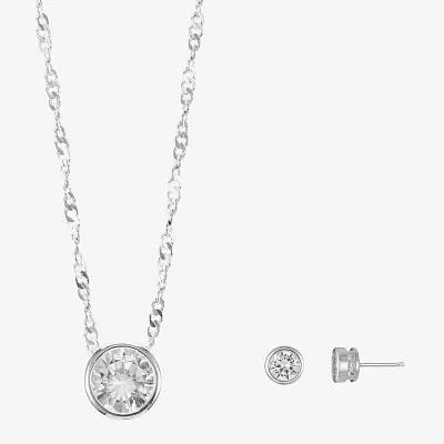 Sparkle Allure Womens Cubic Zirconia Pure Silver Over Brass Round 2-pc. Jewelry Set