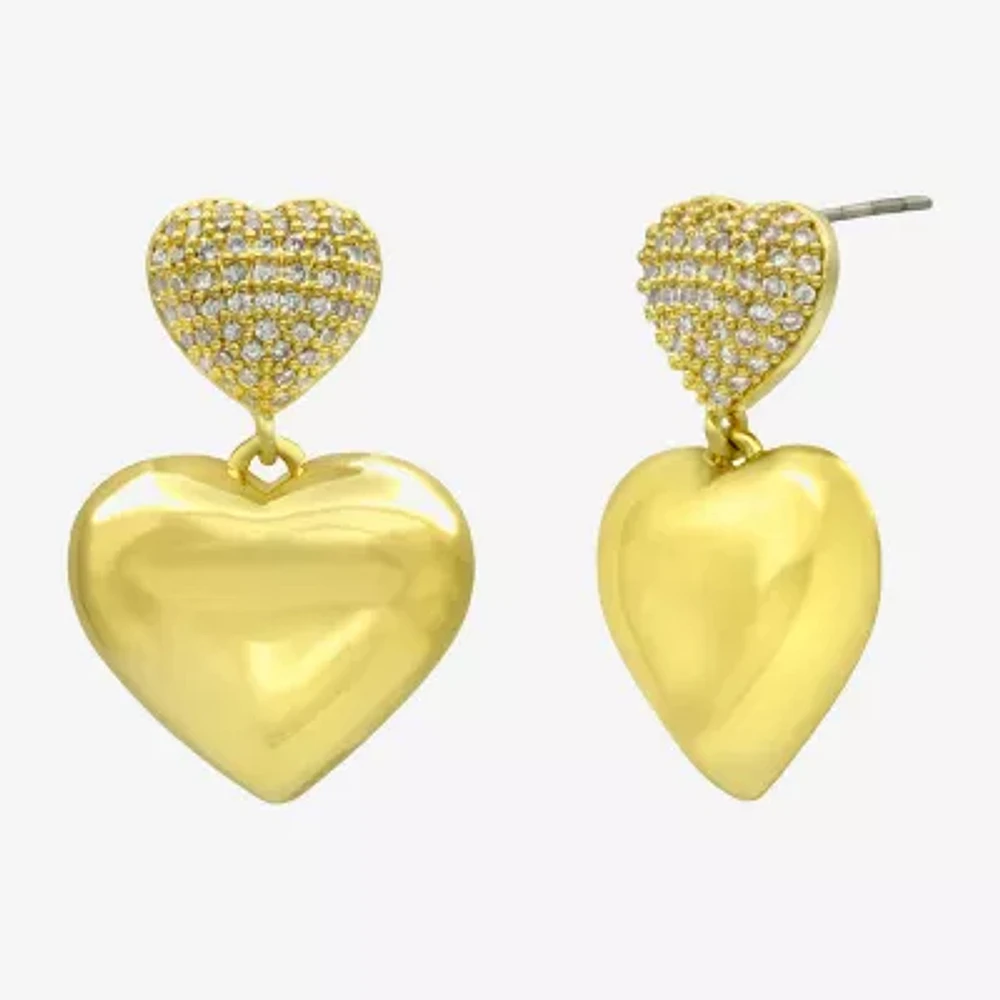 Sparkle Allure Womens Cubic Zirconia 14K Gold Over Brass Pure Silver Over Brass Heart Drop Earrings