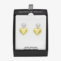 Sparkle Allure Womens Cubic Zirconia 14K Gold Over Brass Pure Silver Over Brass Heart Drop Earrings