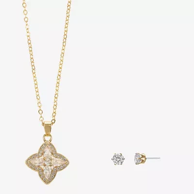 Sparkle Allure Womens Cubic Zirconia 14K Gold Over Brass Clover 2-pc. Jewelry Set