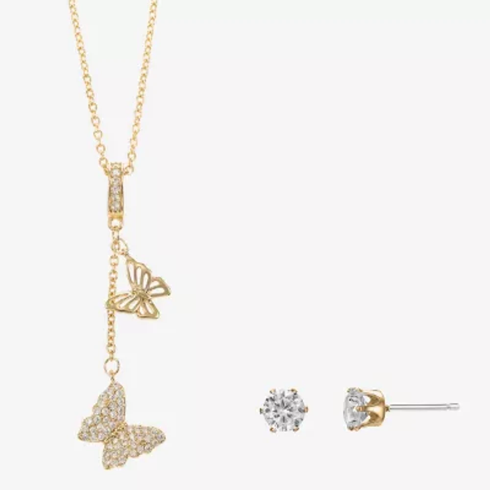 Sparkle Allure Womens Cubic Zirconia 14K Gold Over Brass Butterfly 2-pc. Jewelry Set