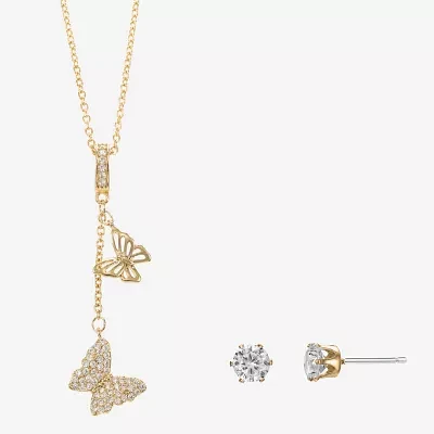 Sparkle Allure Womens Cubic Zirconia 14K Gold Over Brass Butterfly 2-pc. Jewelry Set