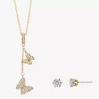 Sparkle Allure Womens Cubic Zirconia 14K Gold Over Brass Butterfly 2-pc. Jewelry Set