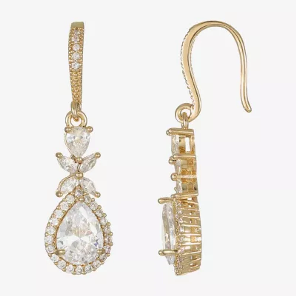 Sparkle Allure Womens Cubic Zirconia 14K Gold Over Brass Drop Earrings