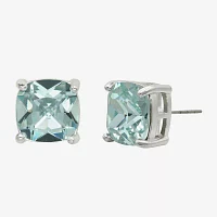 Sparkle Allure Blue Crystal 12.4mm Cushion Stud Earrings