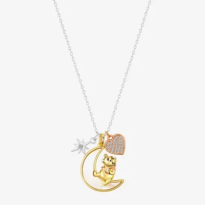 Disney Classics Womens Cubic Zirconia 10K Tri-Color Gold Over Brass Heart Moon Star 16 Inch Pendant Necklace