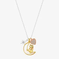 Disney Classics Womens Cubic Zirconia 10K Tri-Color Gold Over Brass Heart Moon Star 16 Inch Pendant Necklace