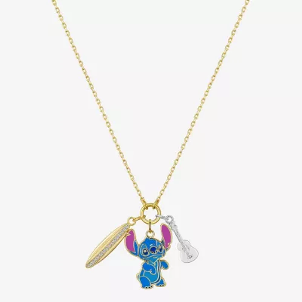 Disney Classics Womens Cubic Zirconia 10K Gold Over Brass Pure Silver Over Brass Pendant Necklaces