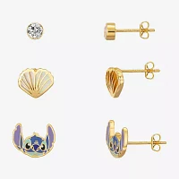 Disney Classics Seashell Cubic Zirconia Gold Tone 10K Gold Over Brass Lilo & Stitch 3 Pair Earring Set